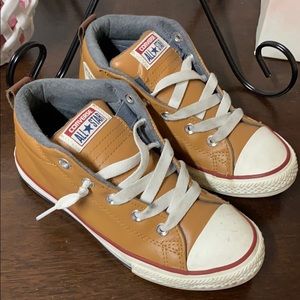 Converse tan leather boys 3/4 high tops size 4